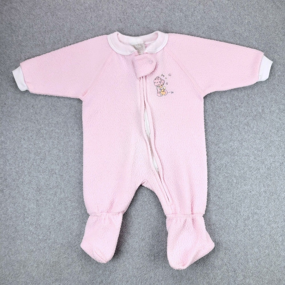 Precious Moments Footed Sleeper Baby 3-6 Months Pink Fleece Vintage 2000 Zip Up